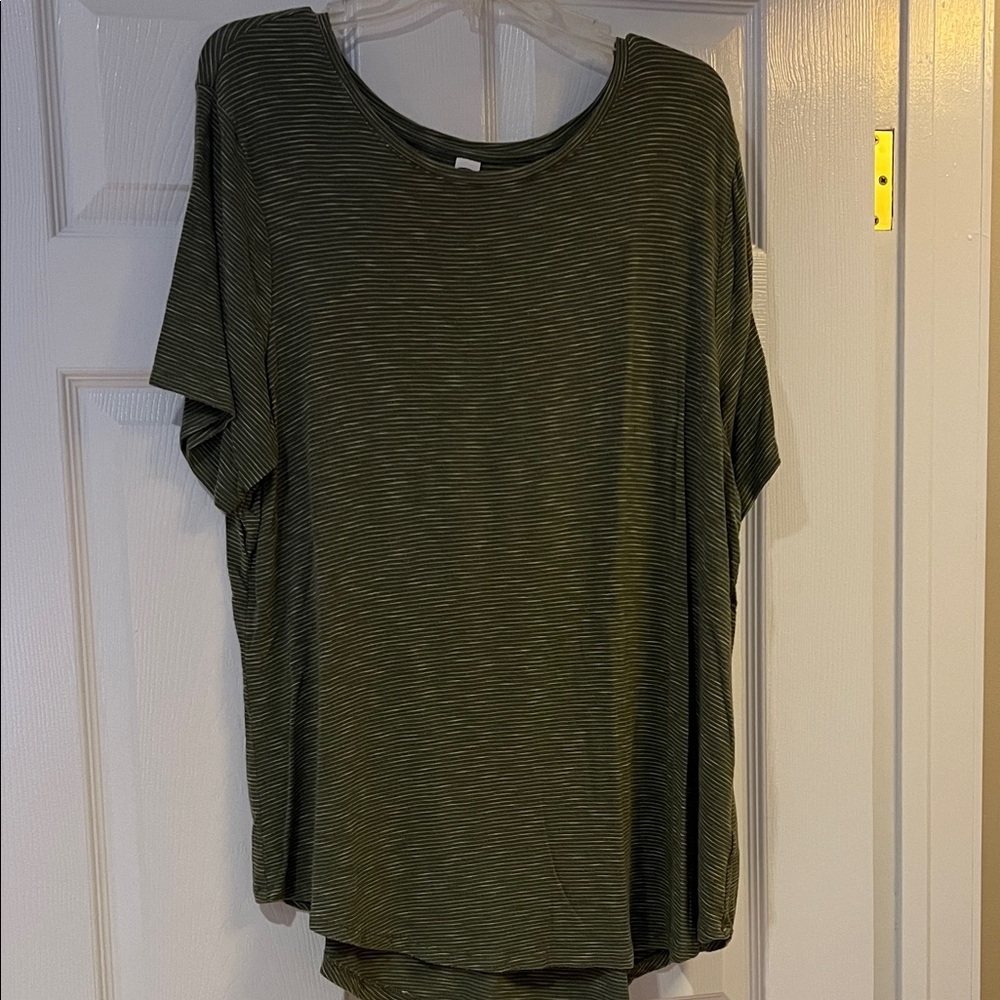 Old Navy Olive Green Striped Short Sleeve Luxe Top